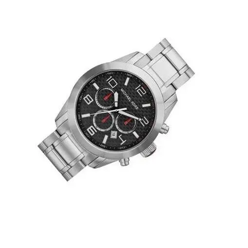 Michael Kors Silver Stainless Steel Chronograph Black Dial Men WATCH-MK8218