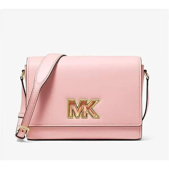 Michael Kors Pink Mimi Medium Leather Gold Accent Messenger Bag Purse