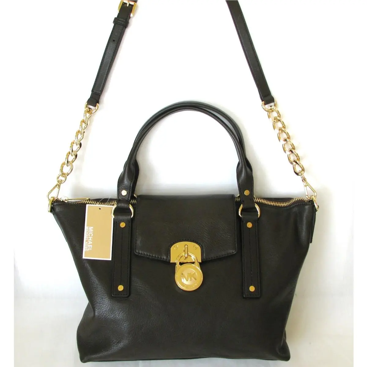 Michael Kors Hamilton MD Coffee Brown Slouchy Satchel Cross Body Purse Hand Bag