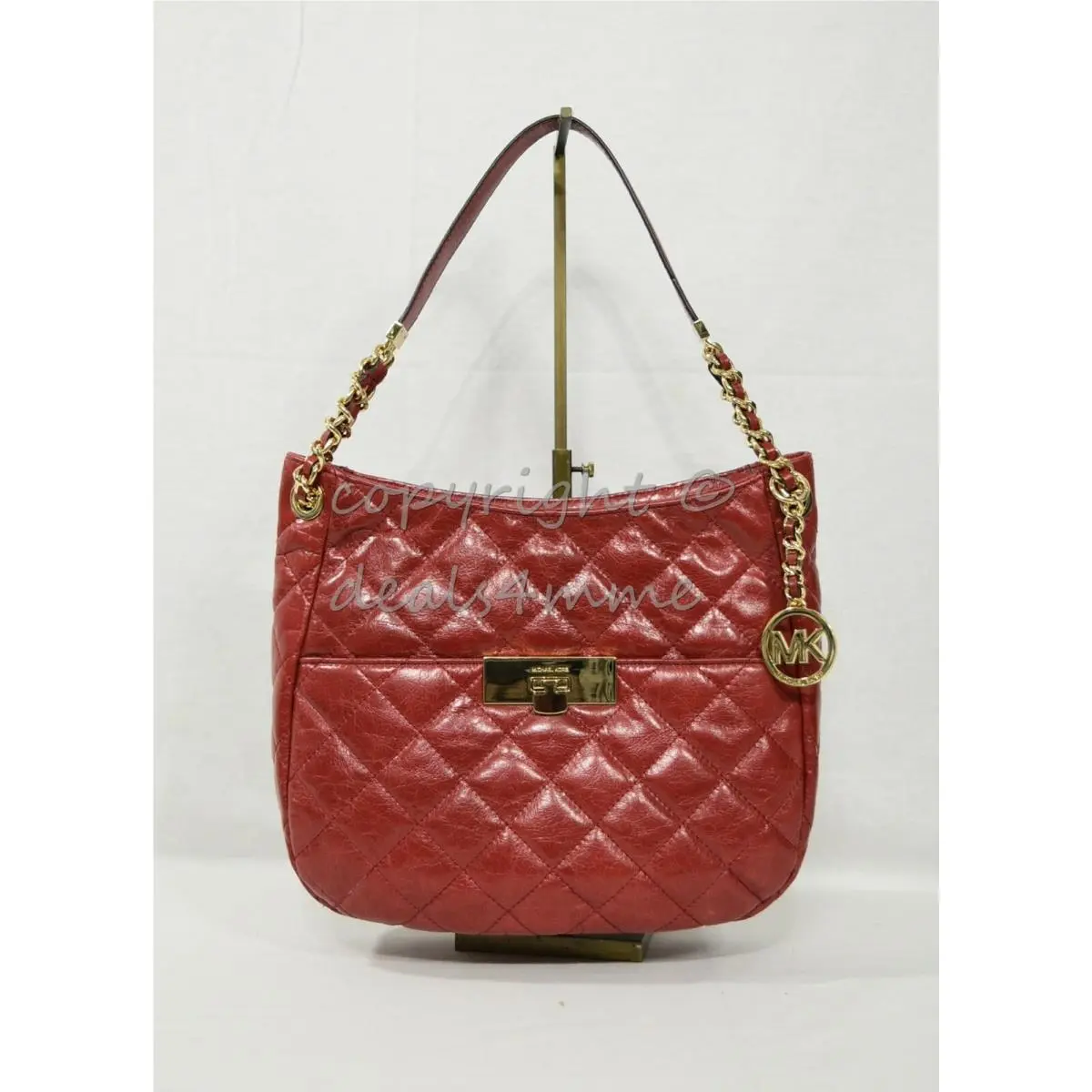 Michael Kors Susannah Lock Medium Quilted Dark Red Leather Shoulder Bag