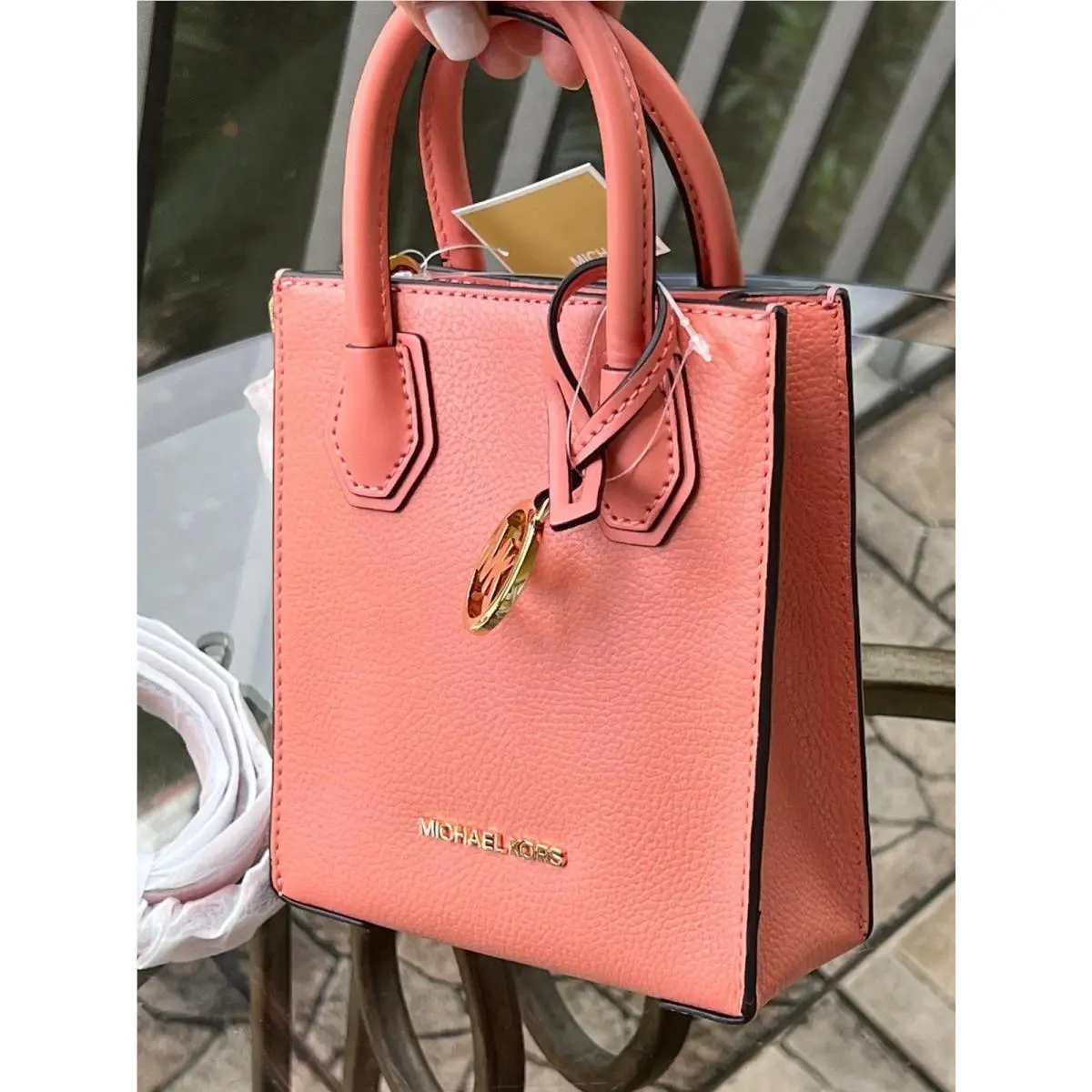 Michael Kors Mercer XS Extra Small Phone Crossbody Bag Leather Sherbert Pink