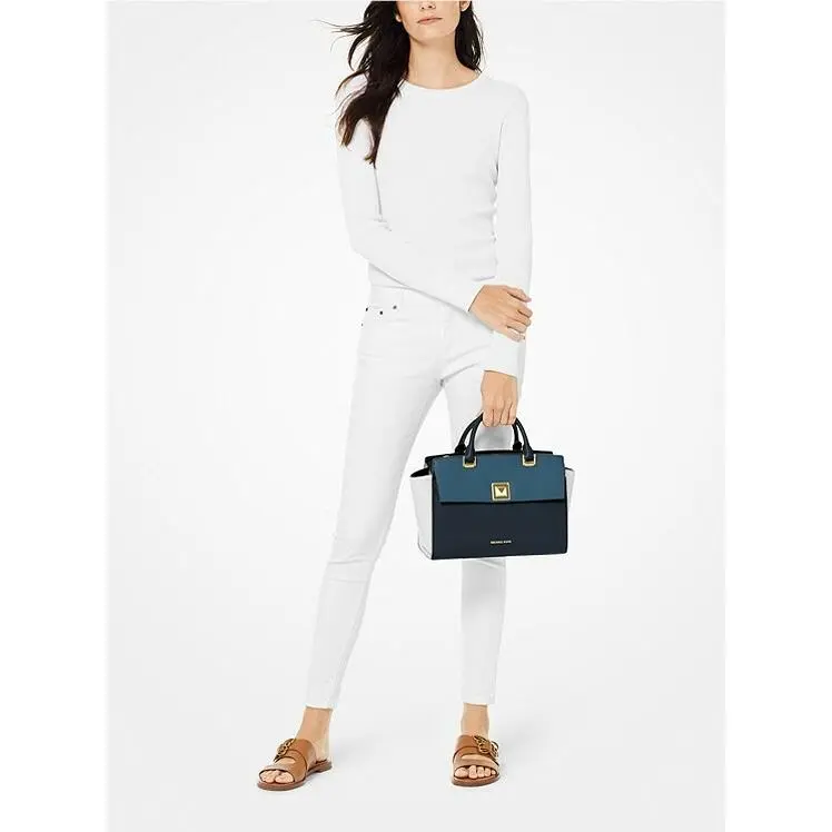 Michael Kors 30S9GYLS2T Sylvia Medium Top Zip Leather Colorblock Satchel/shoulde
