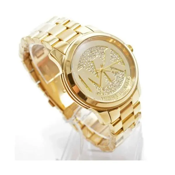 Michael Kors Runway Gold Tone Logo Pave Crystals Dial Midsized Watch MK5852