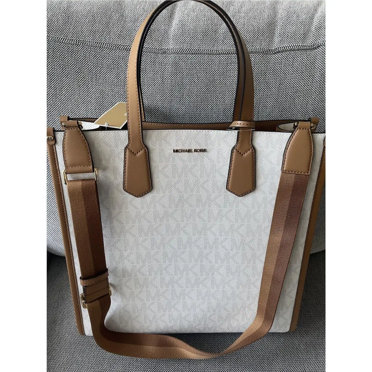 Maple Large NS Logo Tote Vanilla/cream/tan by Michael Kors