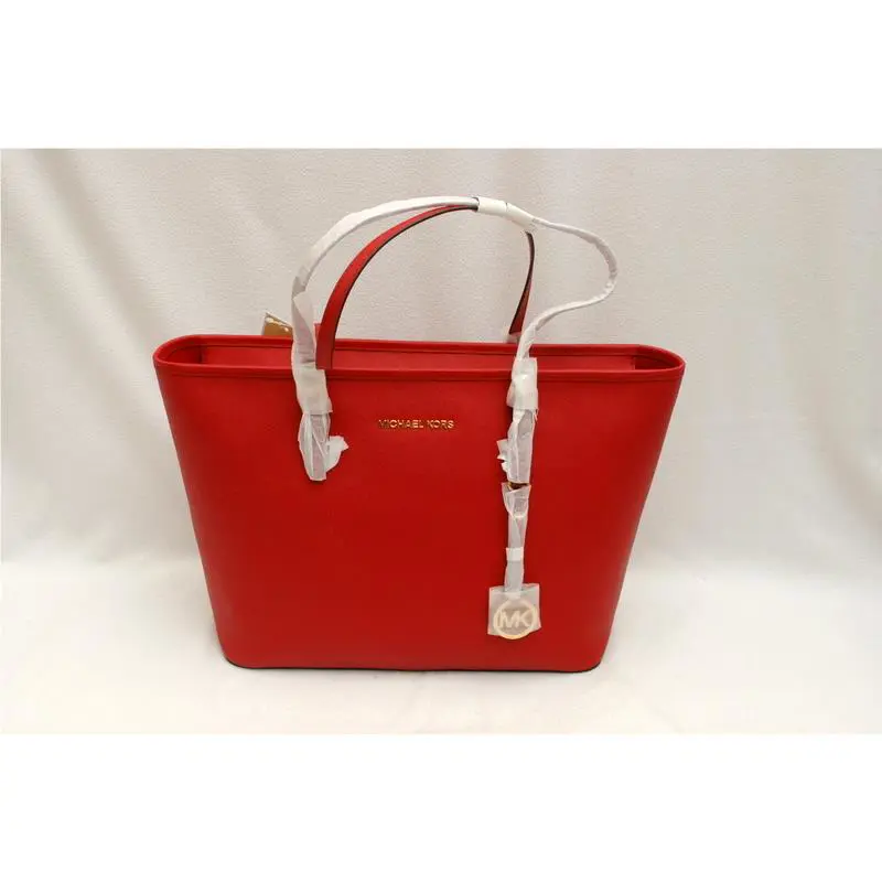 Michael Kors Jet Set Travel Top Zip Saffiano Leather Tote Red