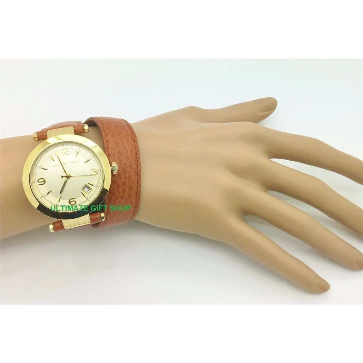 Michael Kors Runway Gold Brown Wrap Around Leather Band Crystal Watch MK2295