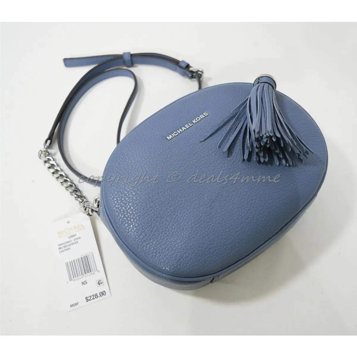 Michael Kors Ginny Medium Leather Messenger Shoulder/crossbody Bag in Denim Blue