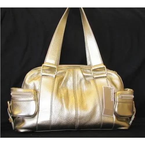 Michael Kors Gold Metallic Leather Harrison Satchel Purse+dust BAG+MSRP$428