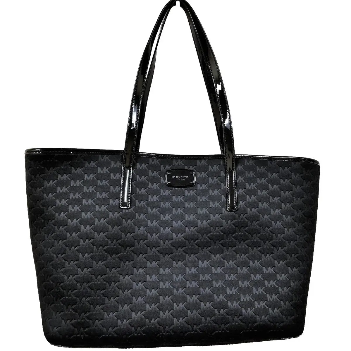 Michael Kors Emry Large Black Neoprene Fabric MK Logo Shoulder Bag Tote