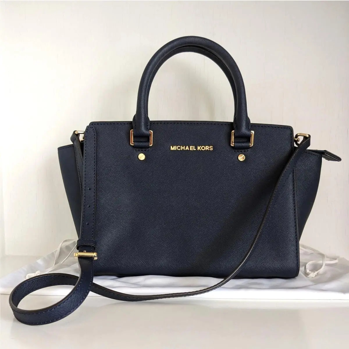 Michael Kors Selma Medium Navy Leather Satchel