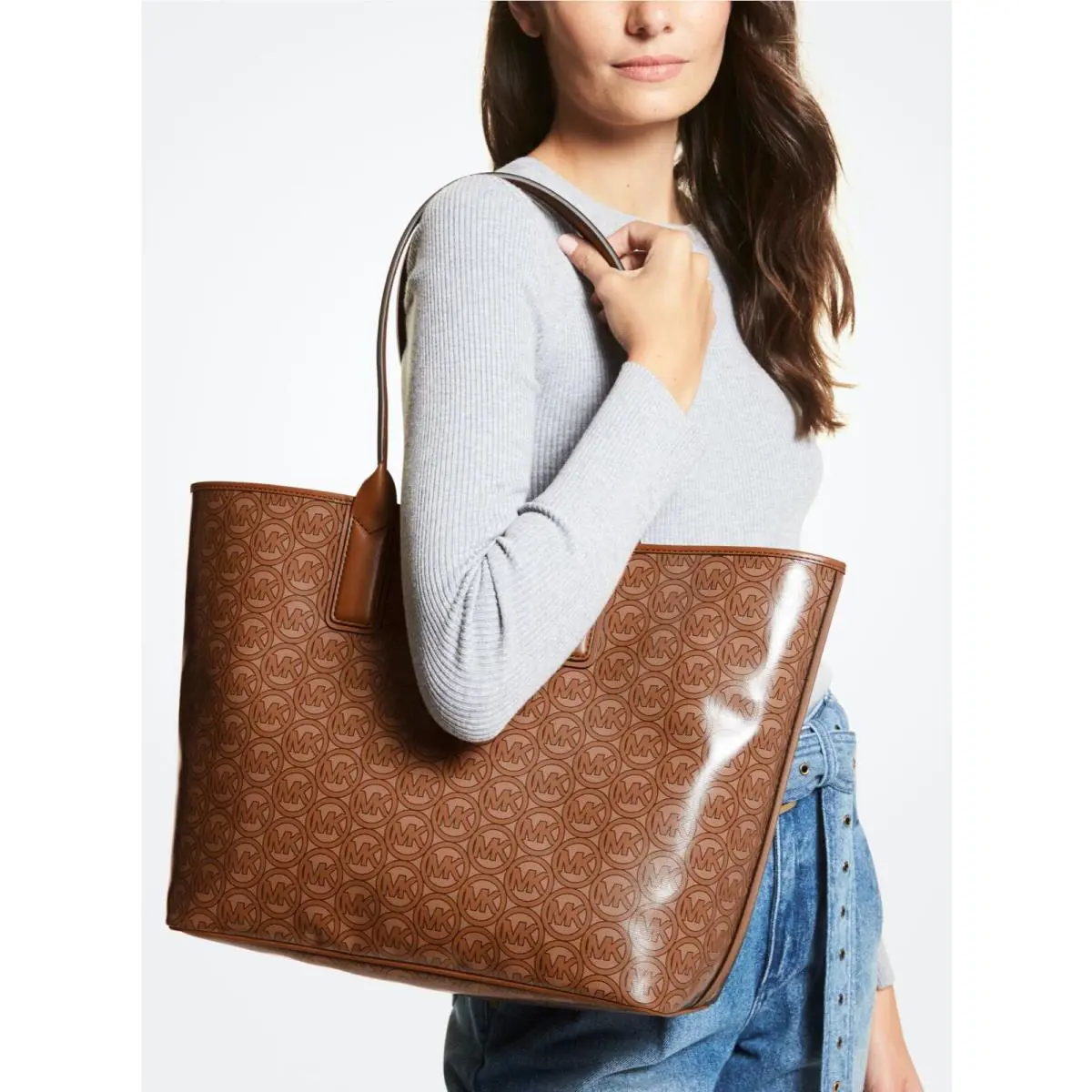 Michael Kors W/tag Most Popular Jodie Large Logo Jacquard Tote Bag - Luggage