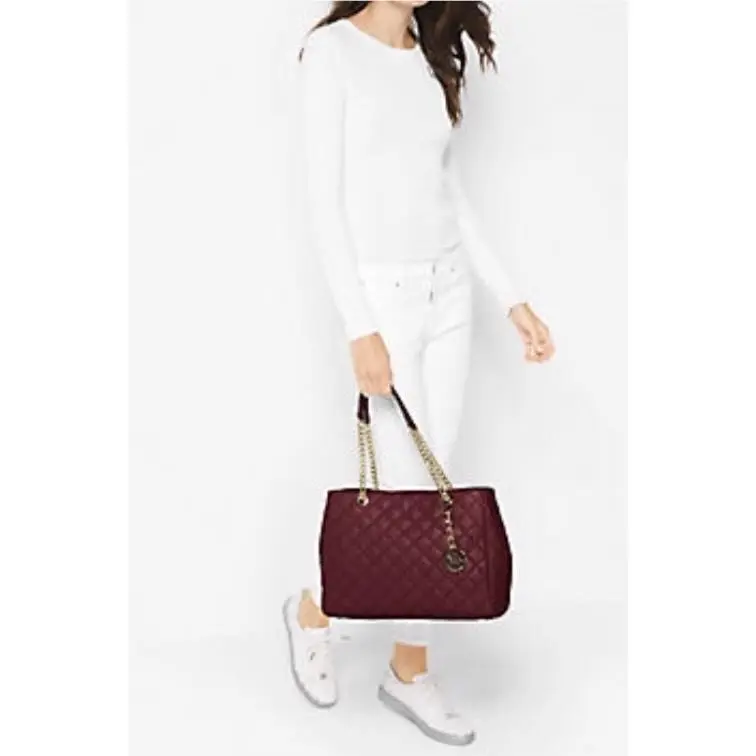 Susannah Large Quilted-leather Tote/shoulder Bag in Merlot by Michael Kors