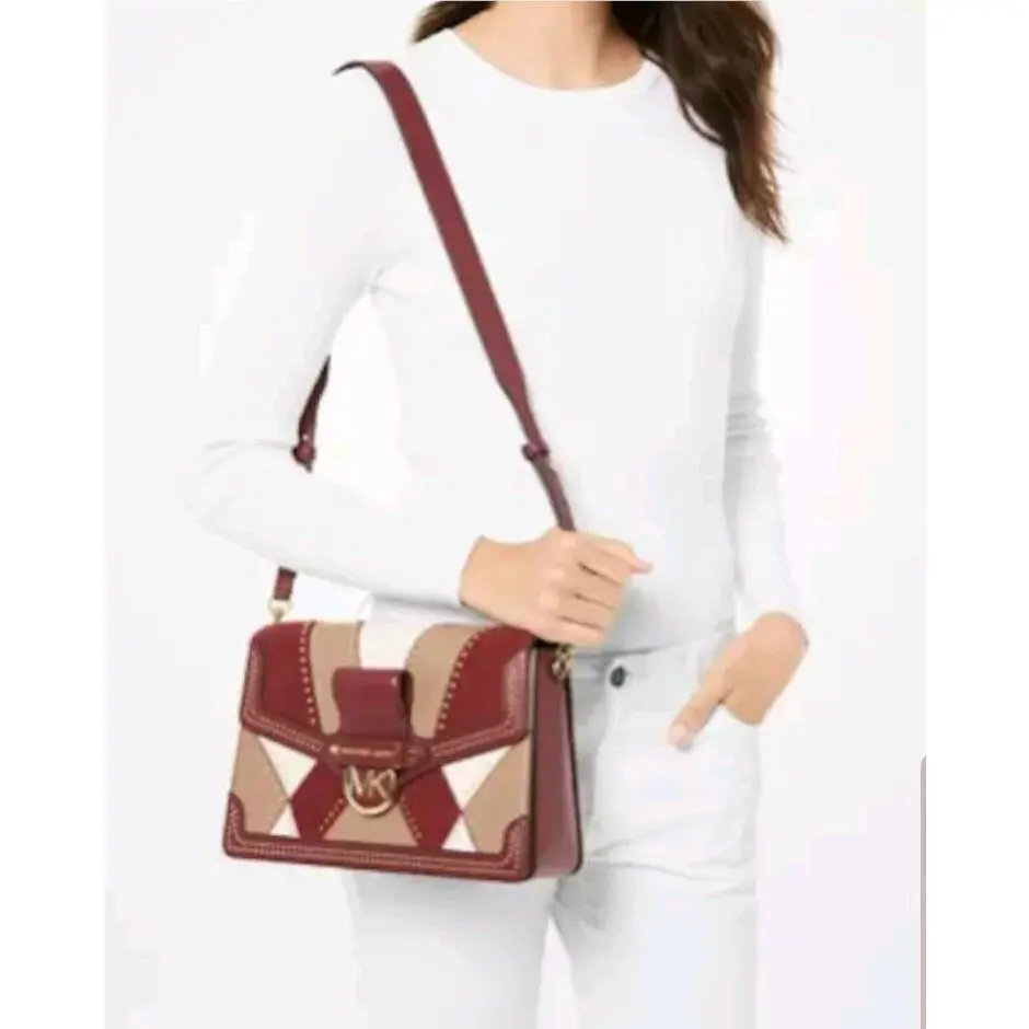 Michael Kors Jessie Large Flap Leather Shoulder Bag Brandy Multi/gold