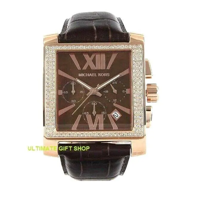 Michael Kors Gia Rose Gold Glitz Brown Mop Lthr Chrono Roman WATCH-MK5675