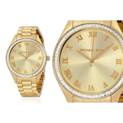 Michael Kors Blake Gold Tone Pave Crystals Bazel Bracelet WATCH-MK3244 - Dial: Champagne, Band: Gold