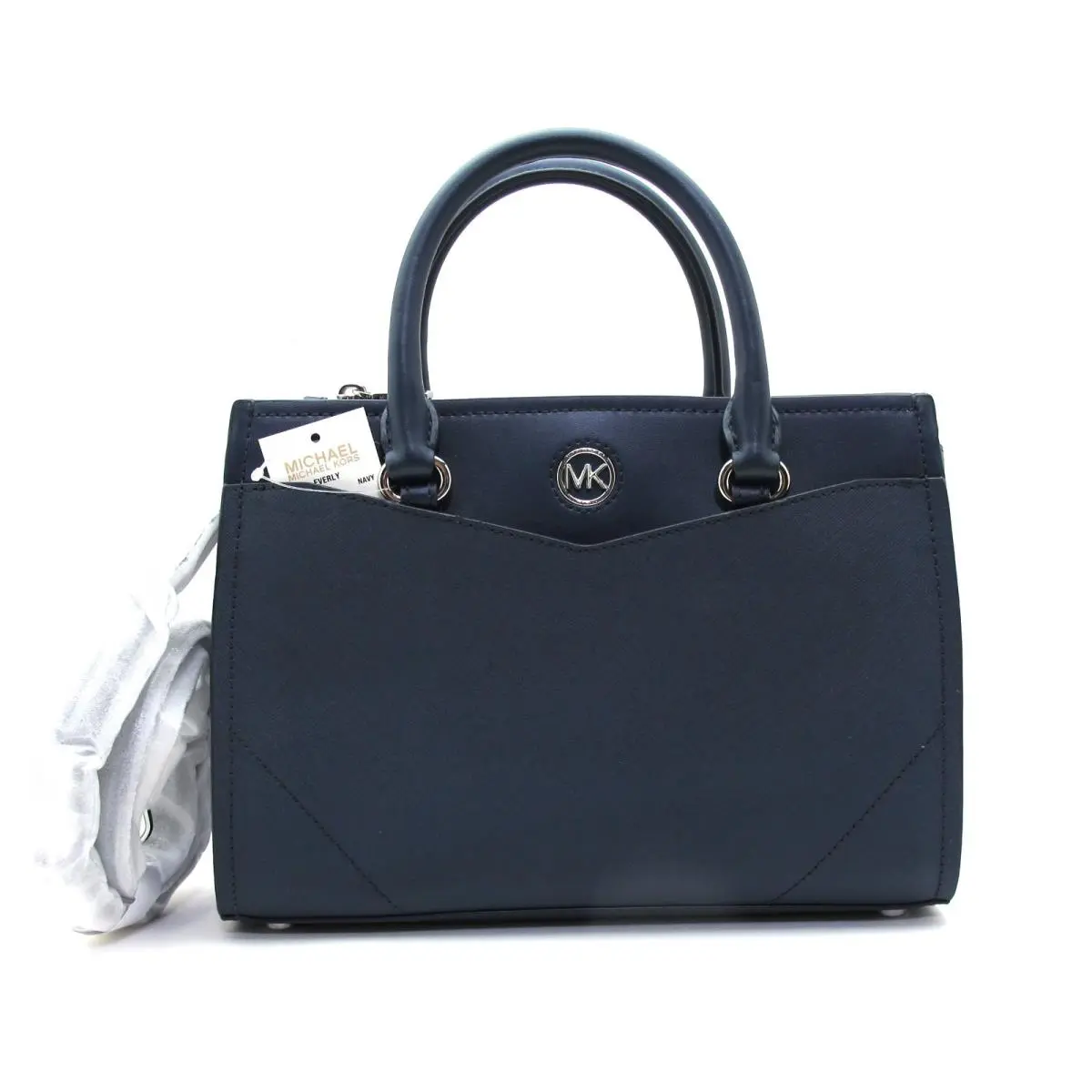 Michael Kors Everly Crossgrain Leather Med Satchel/shoulder Navy