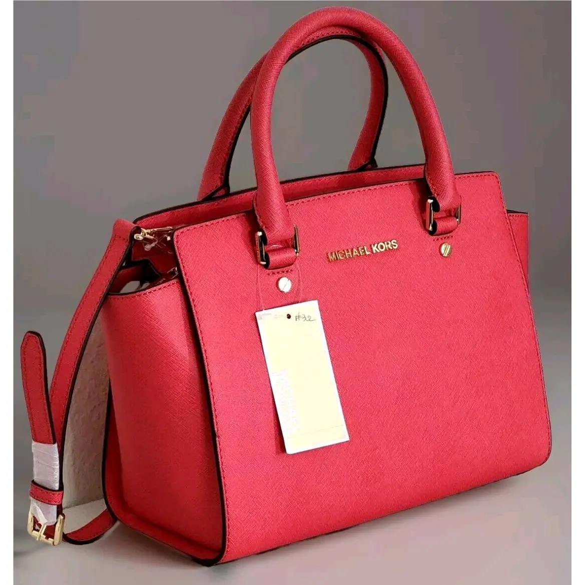 Michael Kors Selma Mandarin Red Saffiano Leather Crossbody Satchel Bag