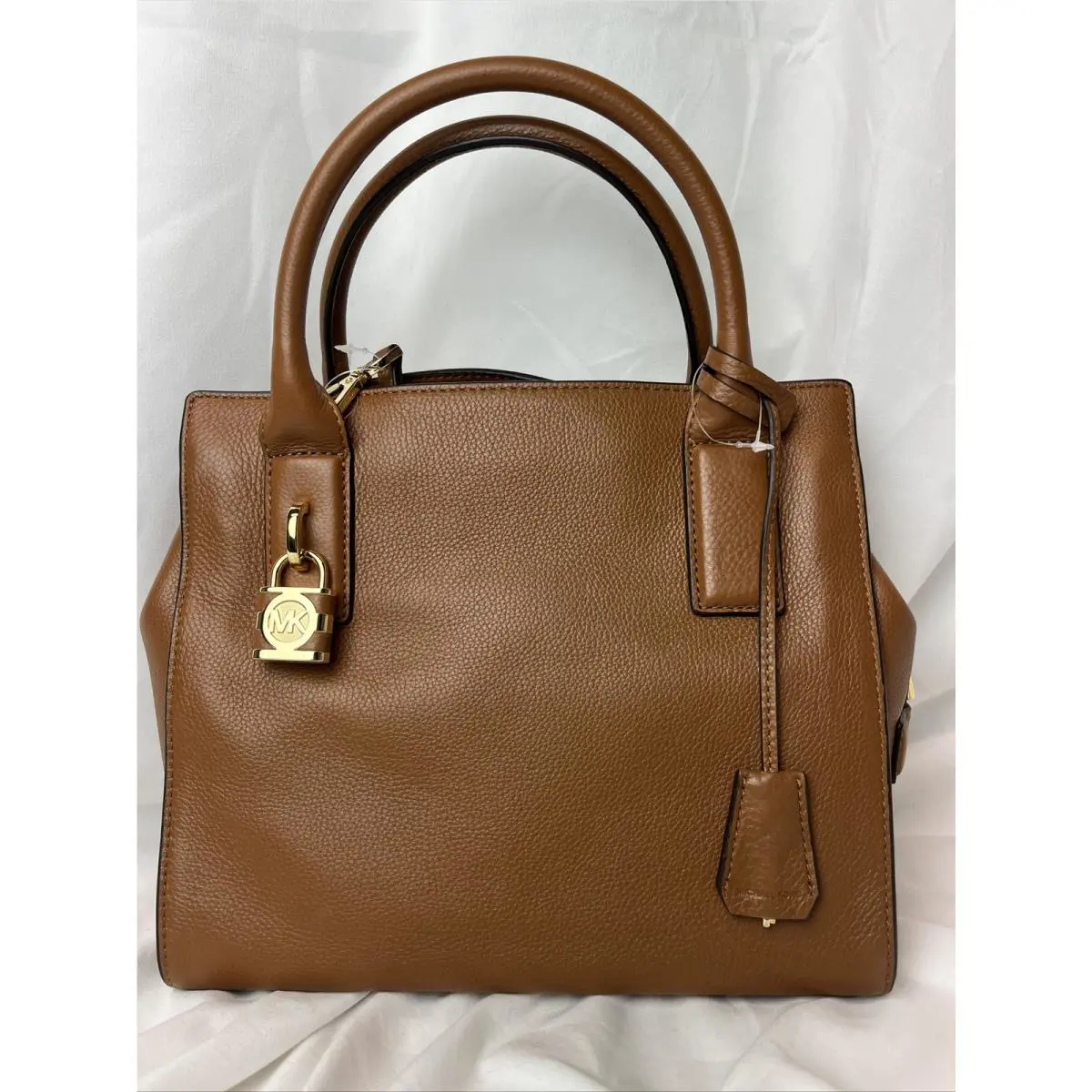 Michael Kors Mckenna Luggage Medium Satchel Leather Handbag