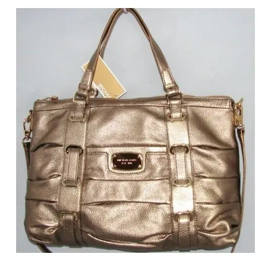 Rouched Gansevoort Bronze Gold Tote Large Hand Bag by Michael Kors
