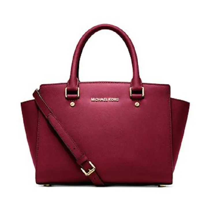 Michael Kors Selma Saffiano Leather Medium Satchel Cherry Shoulder Bag Gold - Exterior: cherry