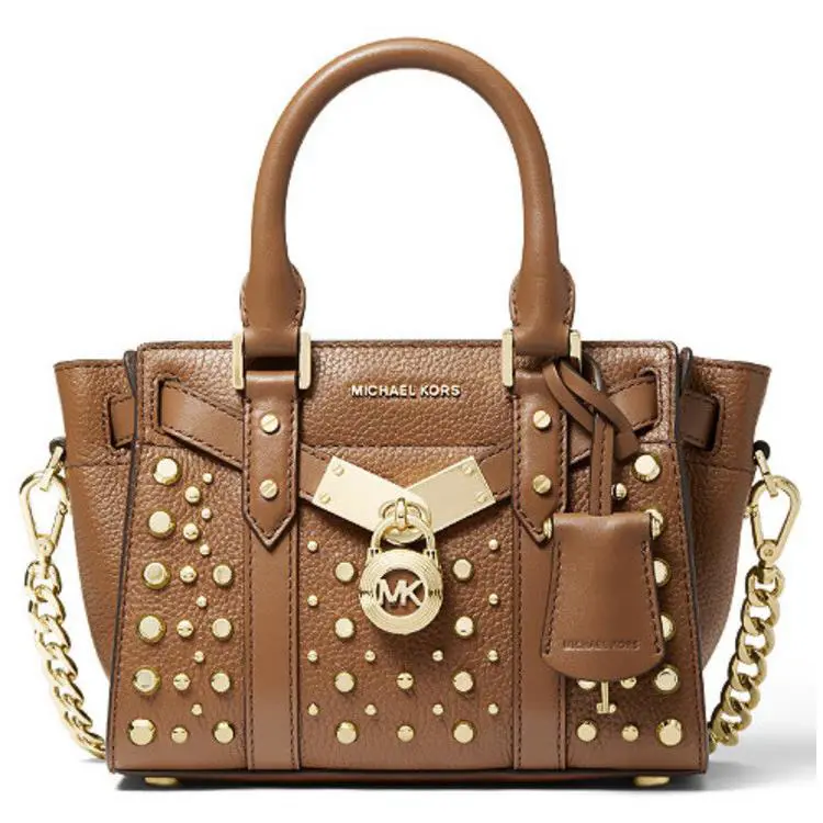 Michael Kors Nouveau Hamilton Mini Leather Crossbody Luggage Gold Stud Bag