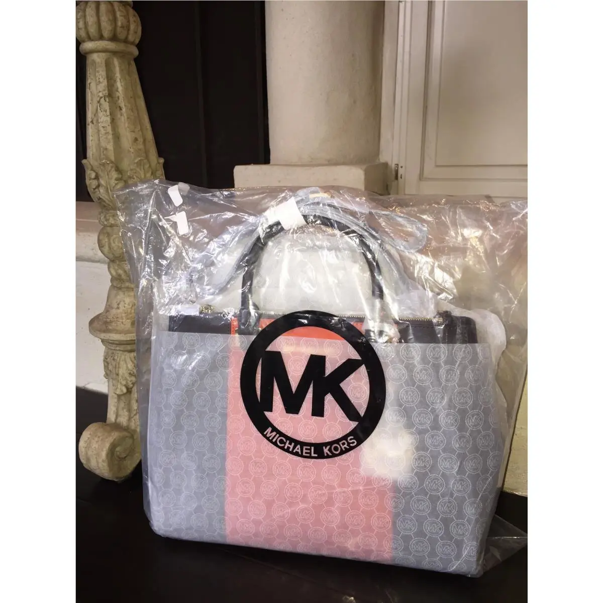 Michael Kors Sutton Center Stripe Coffee Orange Saffiano Large Satchel