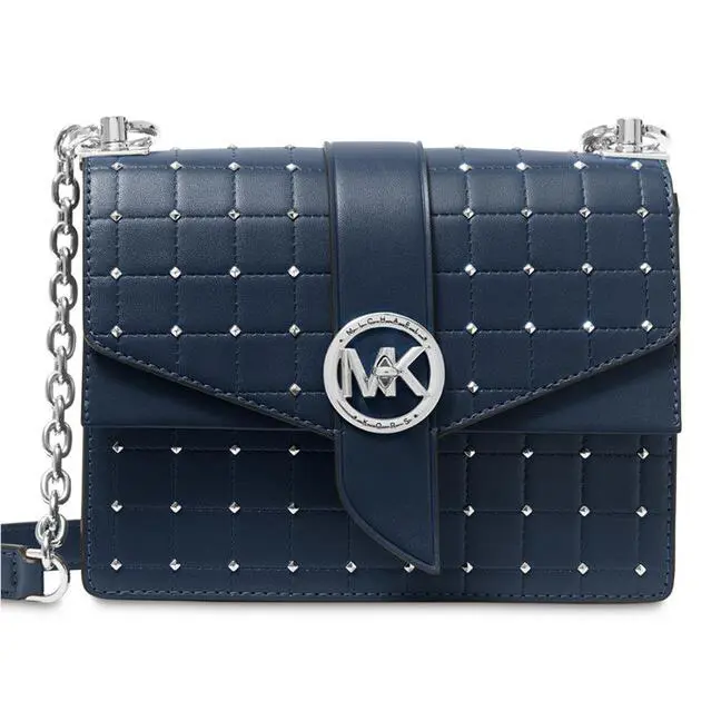 Michael Kors Greenwich Crossbody Bag Navy Silver Stud Handbag Polyurethane