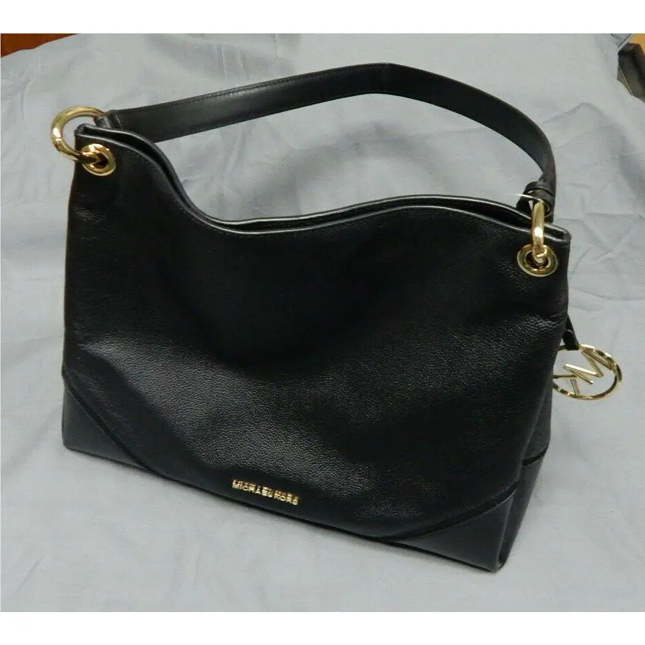 Michael Kors Leather Purse Nicole Black Large Shoulder Ret: Mint
