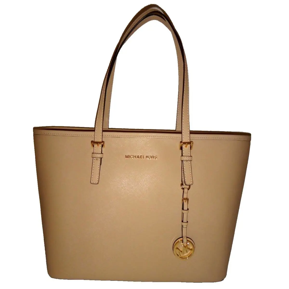 Michael Kors Women MK Travel TZ Tote Bag Oyster Saffiano Leather Gold 38H8GTVT9L