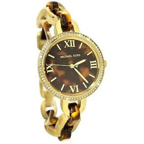 Delaney Gold+acrylic Tortoise Shell Chain Link+crystal Watch MK4281 by Michael Kors