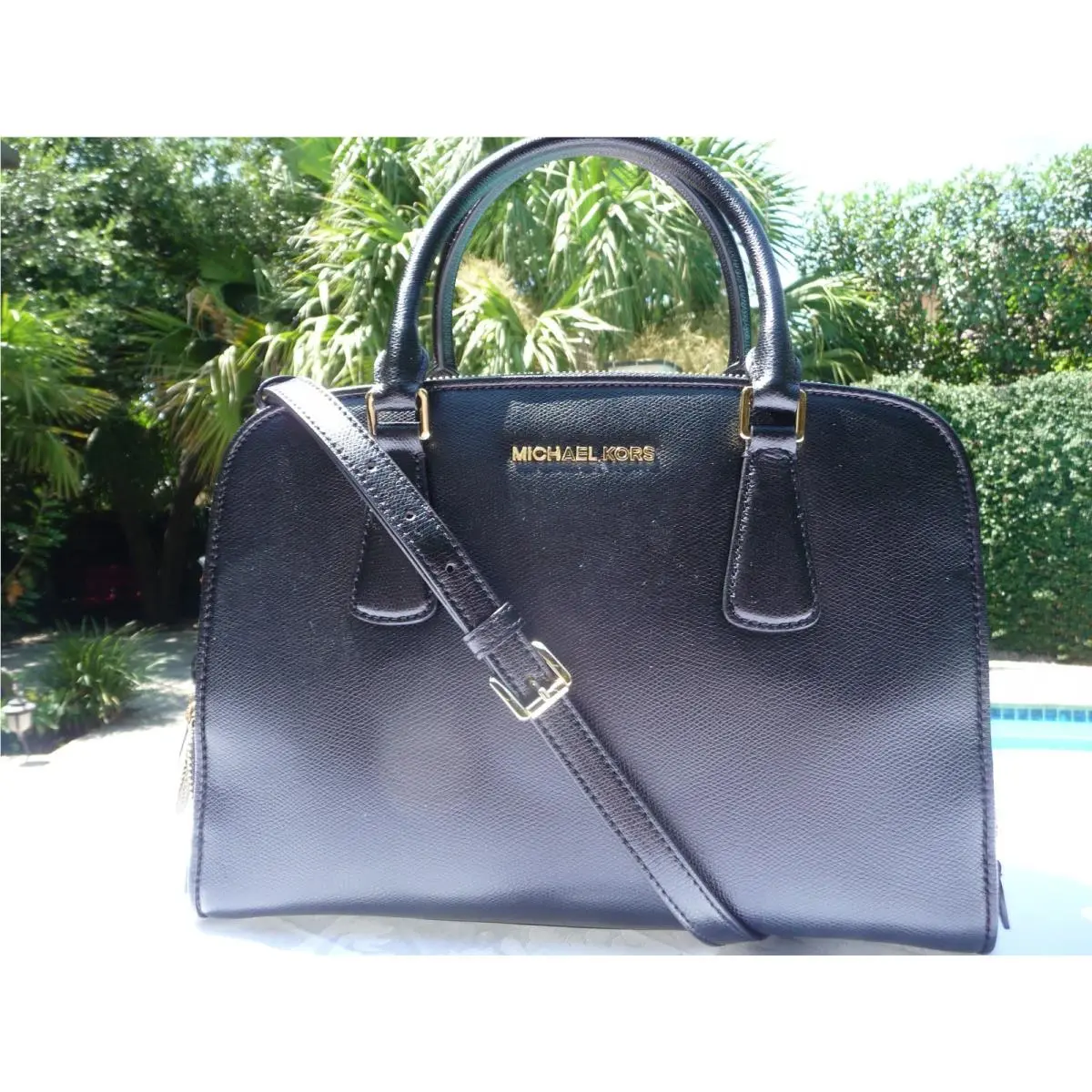 Michael Kors Reese Large Satchel Purse Black Leather Mint