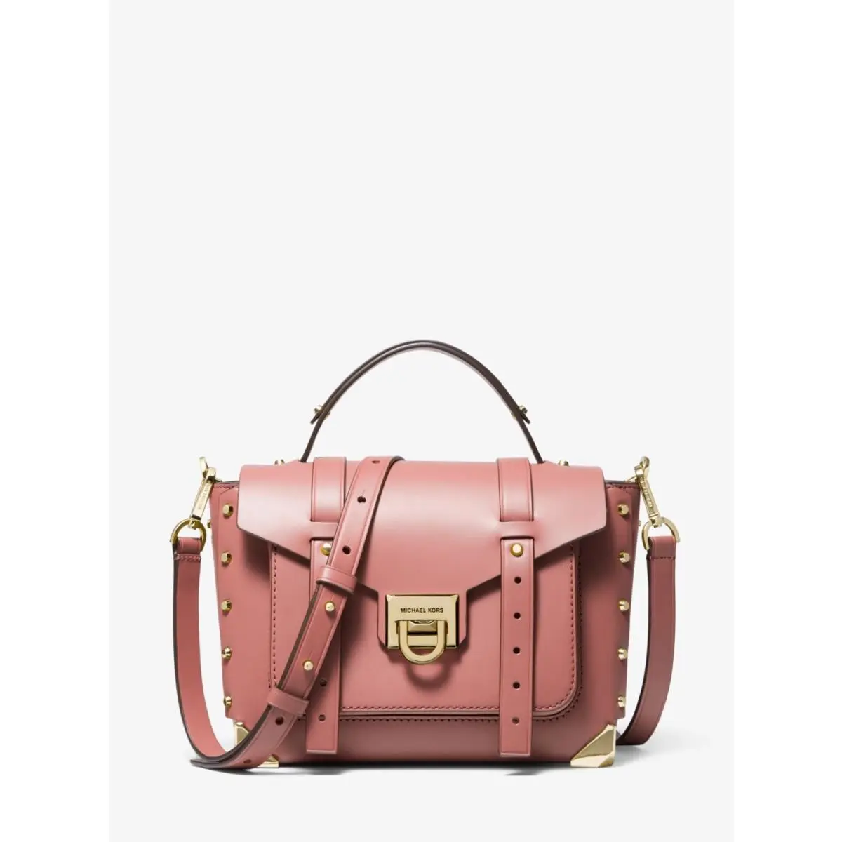 Michael Kors Manhattan Medium Contrast-trim Leather Satchel Rose Gift Box