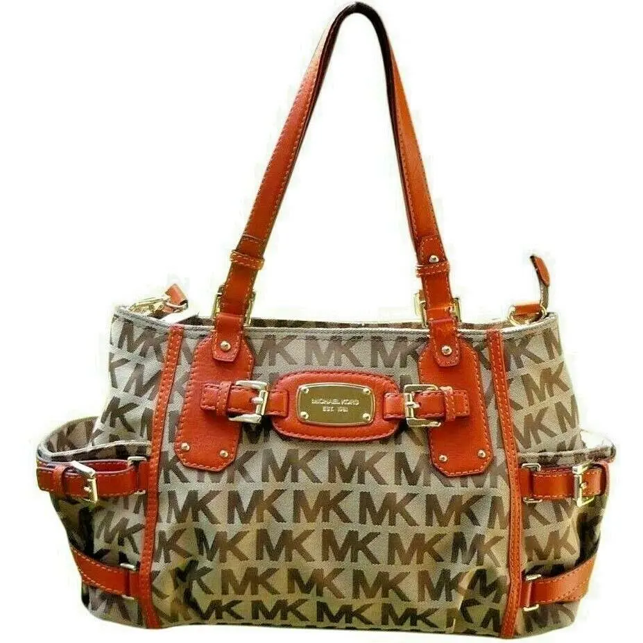 Michael Kors Signature Monogram Gansevoort Beige/tangerine Satchel Bag
