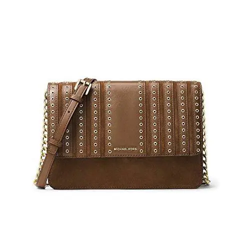 Michael Kors Brooklyn Grommet Dark Caramel Brown Leather Large Crossbody Bag