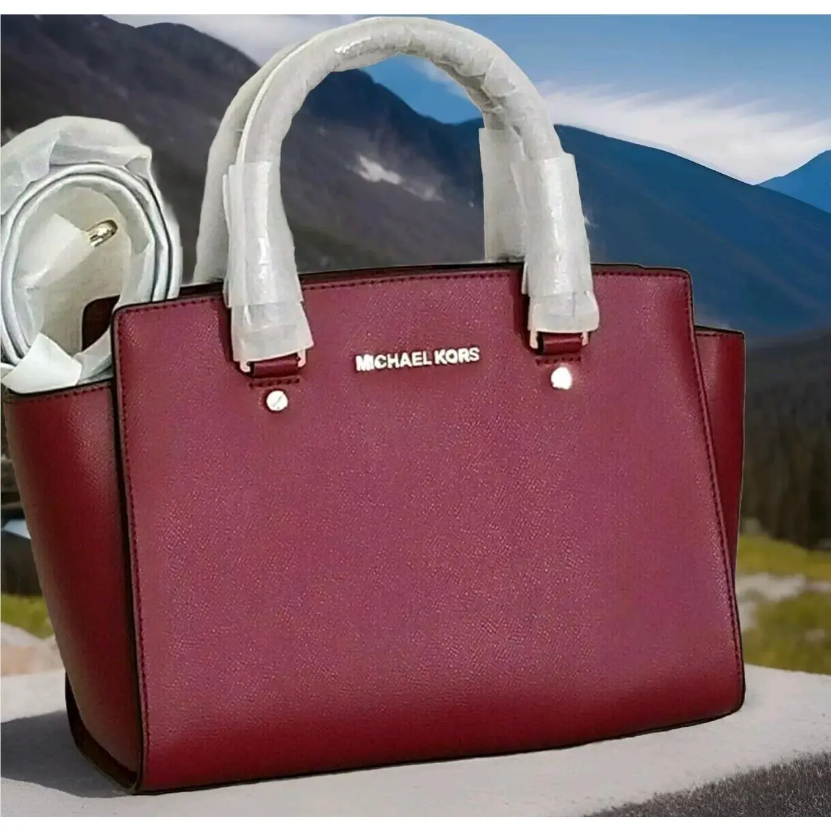 Michael Kors Selma Maroon Red Leather Top Zip Crossbody Satchel Bag Purse