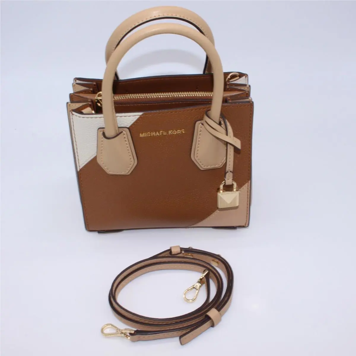 Michael Kors Satchel Shoulder Bag Purse Logo Pebble Leather Gold