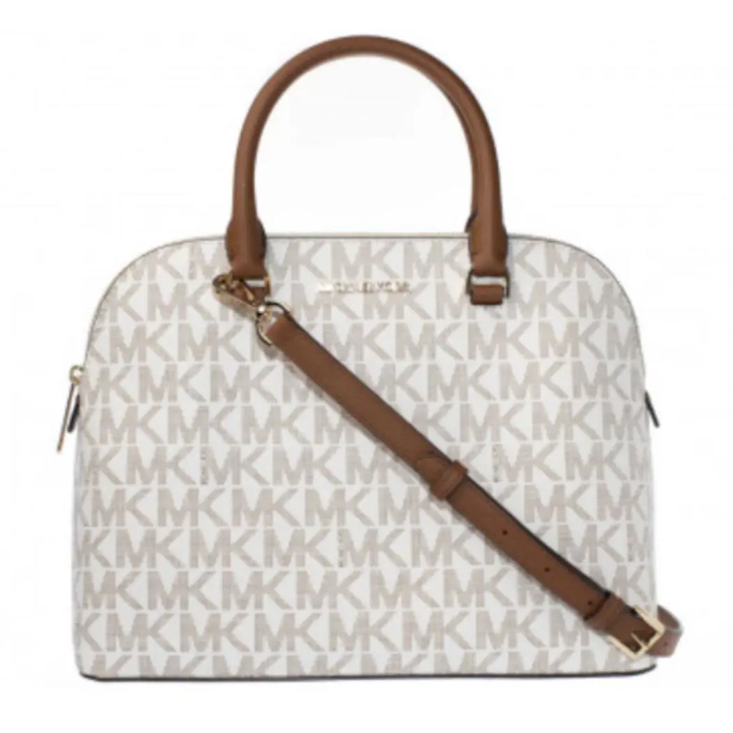 Michael Kors Cindy MK Signature LG Dome Satchel Zip Bag White Vanilla 38S0CCPS3B