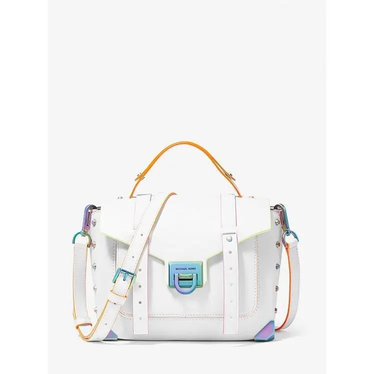 Michael Kors Manhattan Medium White Neon Crossbody School Satchel Bag