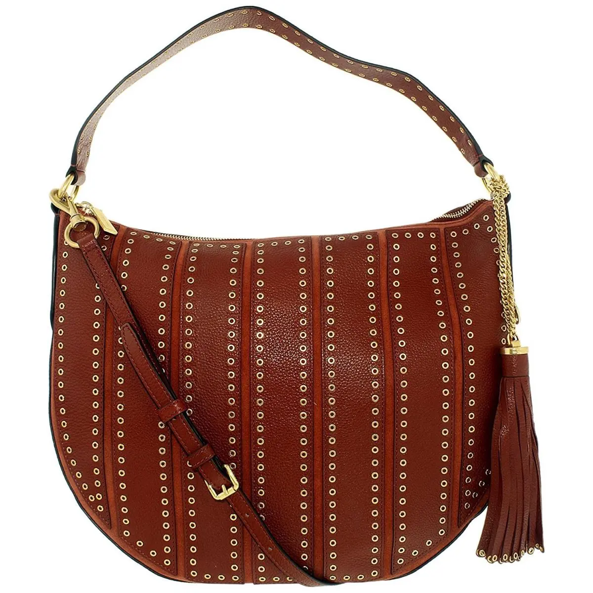 Michael Kors Brooklyn Large Grommet Appliqué Convertible Hobo Brick Red