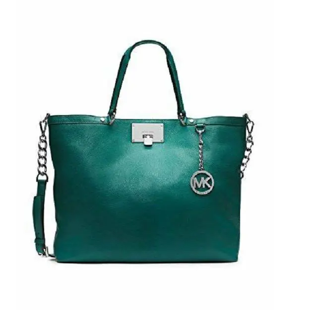 Michael Kors Channing Aqua Green Soft Leather Silver Shoulder Tote Crossbody Bag