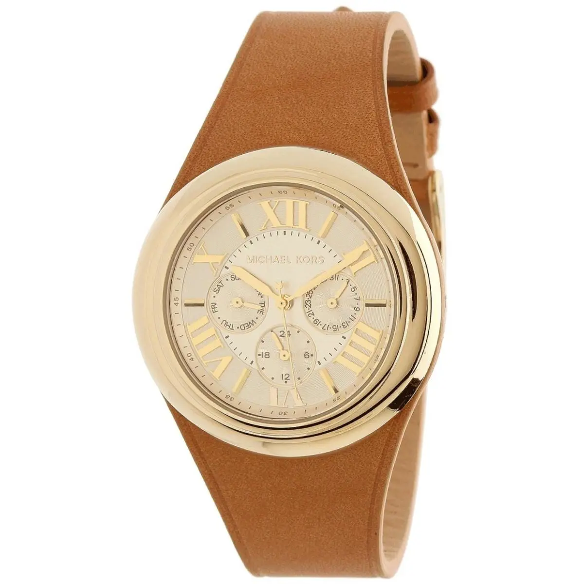 Michael Kors Camille Luggage Brown Leather+gold Tone Chrono Roman WATCH-MK2312