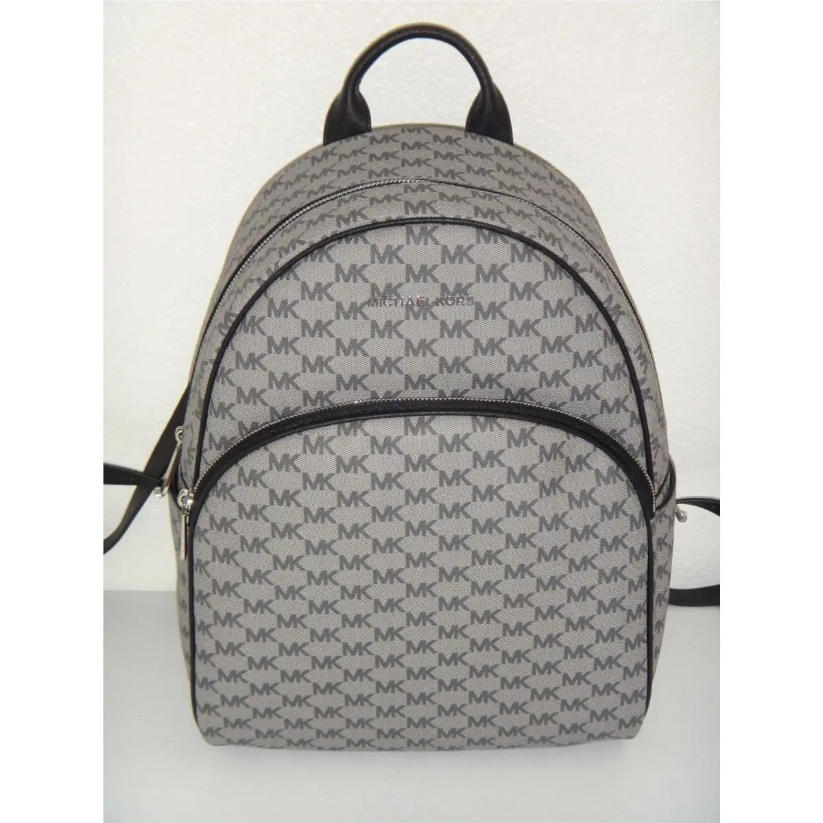 Michael Kors Women`s Abbey MK Signature Large Backpack Gray Black 38F8XAYB7V
