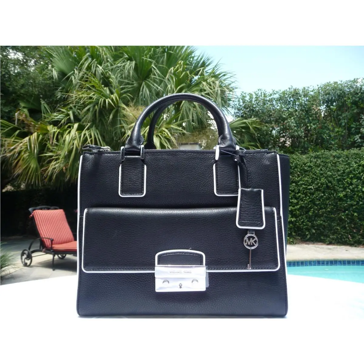 Michael Kors Audrey Large Satchel Pebbled Leather Black MSRP:$428 Mint