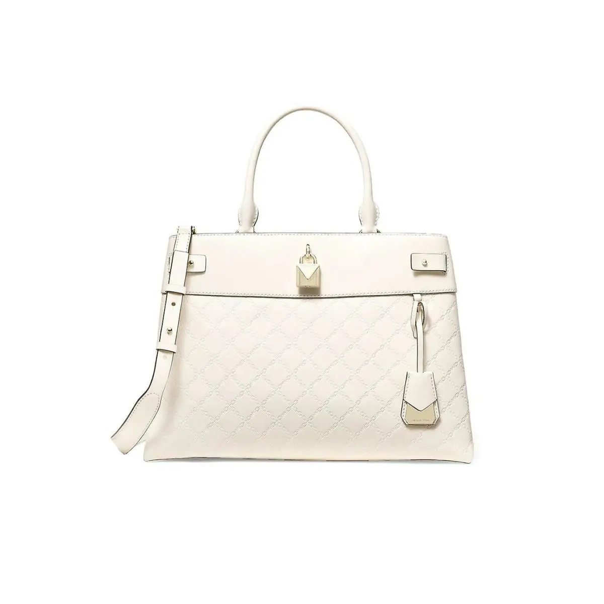 Michael Kors Gramercy Chain Embossed Leather Satchel Light Cream - Exterior: Light Cream, Lining: Gold, Hardware: Gold