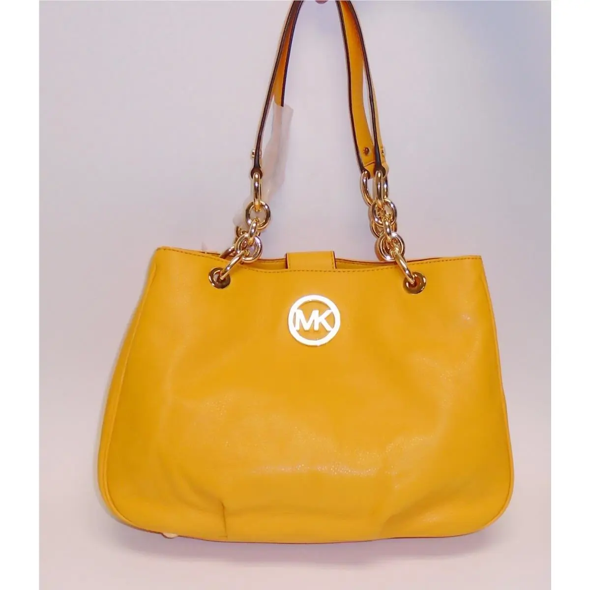Michael Kors Fulton Chain Vintage Yellow Leather MD Tote Shoulder Bag Purse