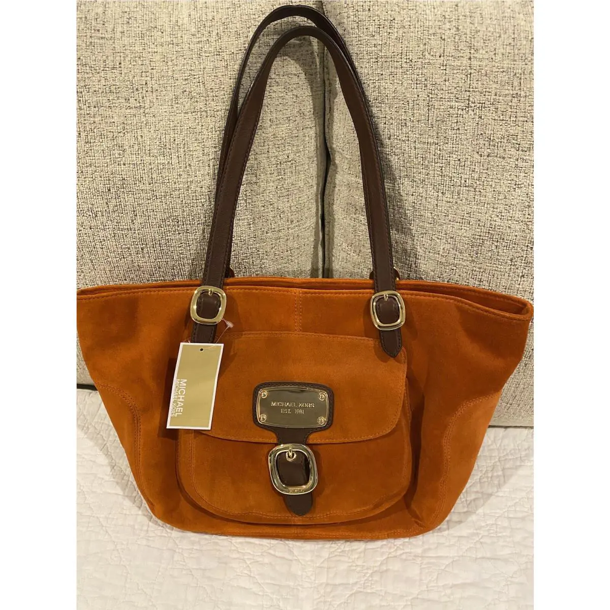 Michael Kors Burnt Orange Leather Hudson Downtown Large Tote 38F2XHDT3S