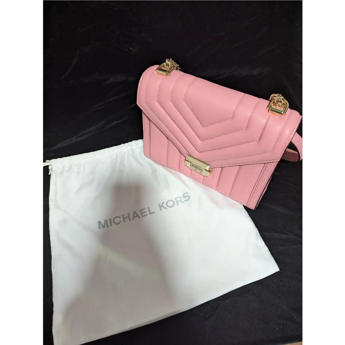 Michael Kors Large Whitney Quilted Leather Shoulder Bag Carnation Silver