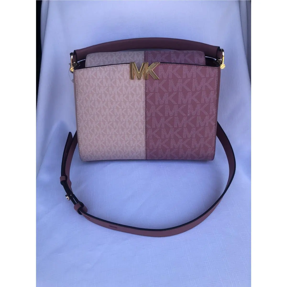 Michael Kors Karlie Medium Rose Two-tone Graphic Logo Satchel