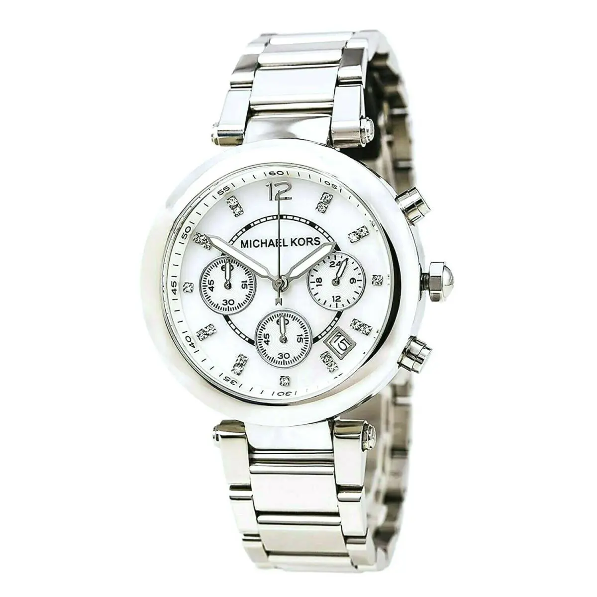 Michael Kors Parker Silver Tone+chronograph Dial+mop Crystal Date WATCH-MK5700 - Dial: Silver, Band: Silver