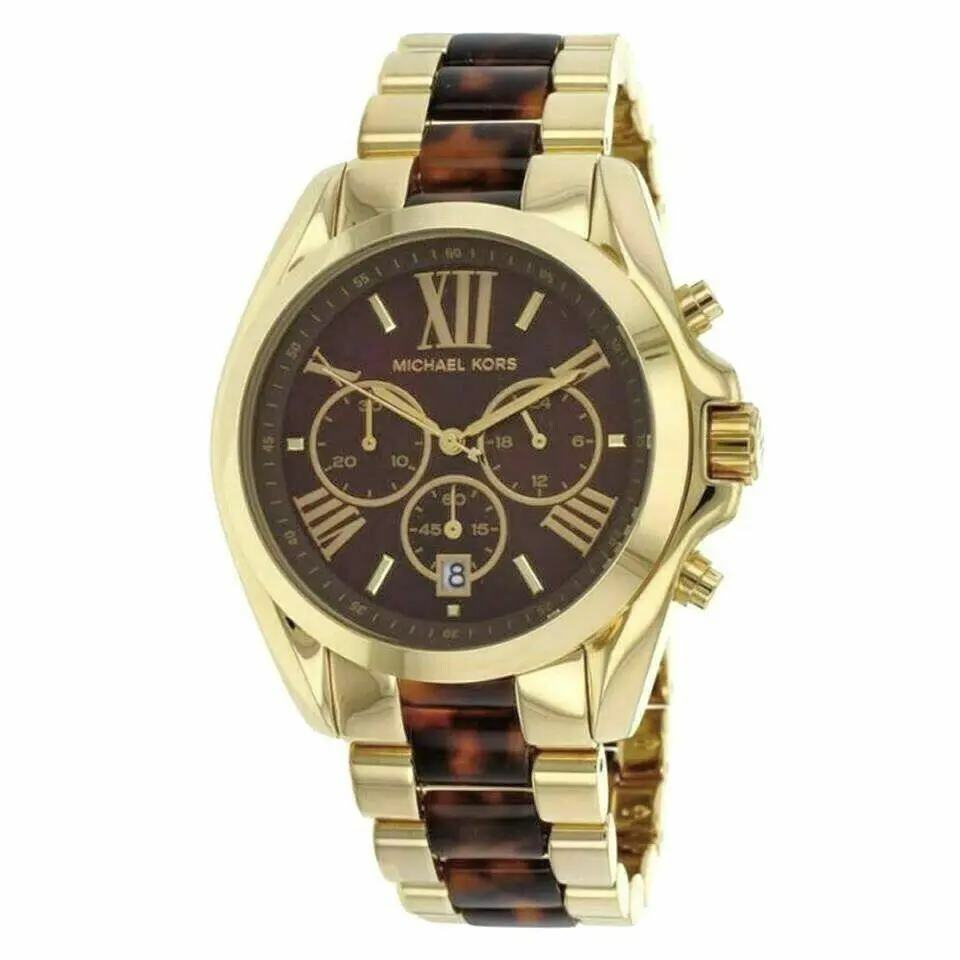 Michael Kors Bradshaw Gold Tone+tortoise+brown Chrono Roman `s Watch MK5696